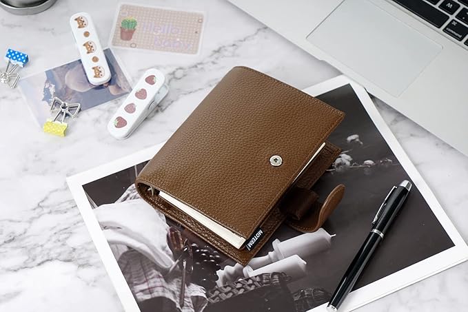 Moterm Pocket Regular Rings Planner - Genuine Leather Binder Organizer (Pebble-Chocolate, 19mm Ring)