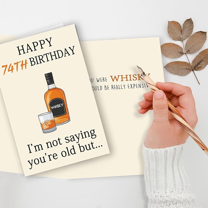 Funny 74th Birthday Card, Best 74th Birthday Gifts for Women Men, Happy 74th Birthday Decorations for Dad Mom Grandpa Grandma, Whiskey 74 Year Old Bday Decor Card