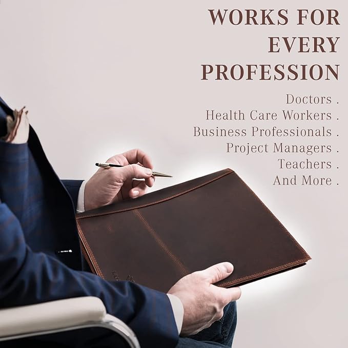 Leather Portfolio Binder, Professional Organizer Padfolio – Resume Folder, Business Card & Document Holder, Portfolios for Men & Women, Office & Business Supplies by Luxeoria | (Medium - Brown)