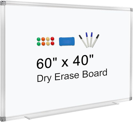 H-Qprobd Dry Erase Board for Wall 60"x40" Aluminum Presentation Magnetic Whiteboard with Long Pen Tray, Wall-Mounted White Board for School, Office and Home