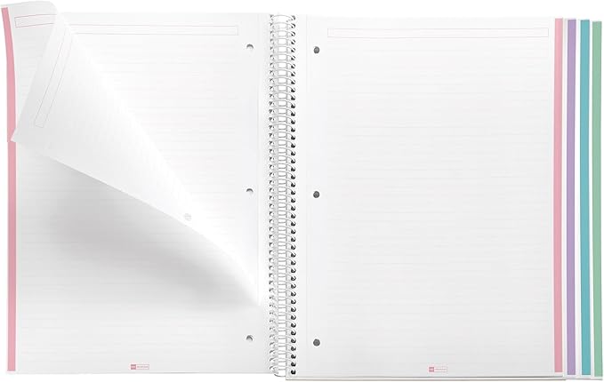 M MiquelRius, Lined 4 Subject Notebook, 11" x 8.5", 120 Perforated Sheets, Colored Sections, 3 Hole Punched,West Bay Design Cardboard Cover