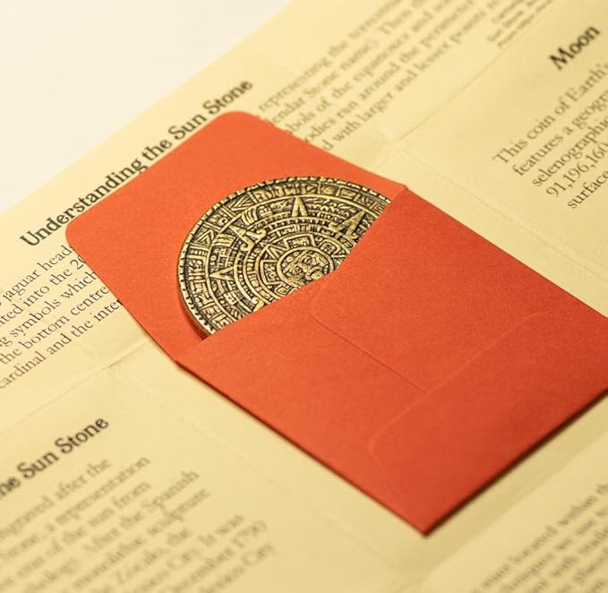 The Sun and Moon Worry Coin - Aztec Sun Stone Calendar and Moon