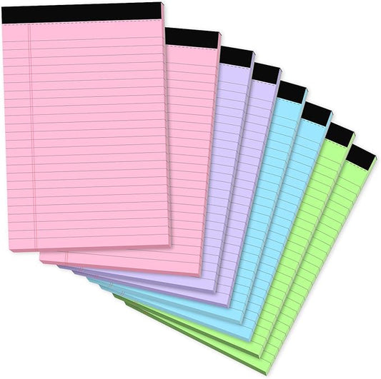 Note Pads 5x8, Narrow Ruled Legal Pad, Multicolor Small Notepads, 30 Sheet/notepad, 8 Pack Colored Legal Pads, Pink Legal Pad, Purple Notepad, Perforated Lined Note Pads for Study, Office, To-Do Lists