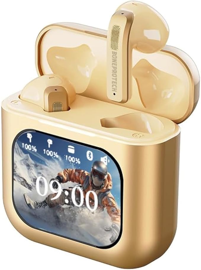Premier Bluetooth Smart Touch Earbuds, Customizable Screen Saver, MP3 Player, Control Social Media, Calls, and Messeging, Advanced V5.3 Technologies 2024 (Champagne)