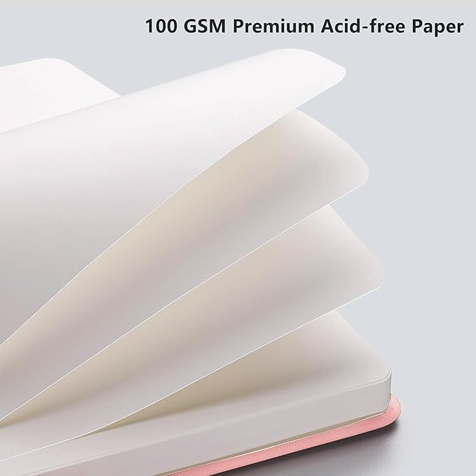 RETTACY Blank Journal Notebook, A5 Blank Journal with 192 Pages, 5.7'' × 8.3'' Medium Size, 68 LB/100 GSM Thick Paper, Leather Hardcover, for Sketching, Drawing, Painting (Pink)