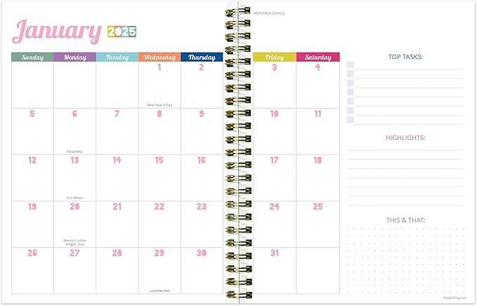 TF PUBLISHING 2025 Happy Hibiscus Medium Weekly Monthly Planner - Goals & Task Trackers - Planner Monthly and Weekly with Organizer Stickers - 12 Month Calendar Planner - 6.5" x 8"