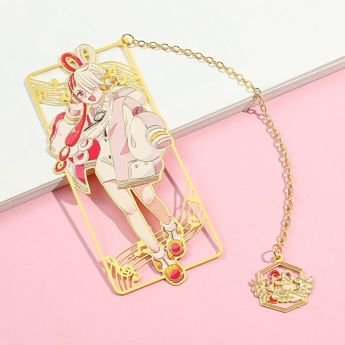 One Pieces Anime Luffy Shanks Uta Book Mark - Brass Metal Bookmark, Stationery School Supplies, Gift for Book Lover, Friends, Anime Fans Collection (Uta)
