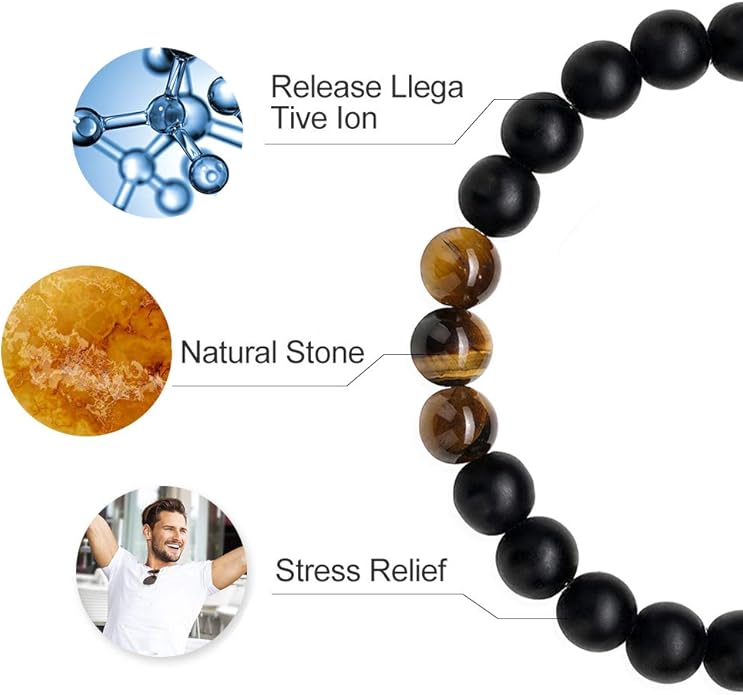 M MOOHAM Natural Stone Bracelets for Men - 8mm Tiger Eye | Matte Agate | Lava Rock Bracelets for Men Teen Boys Gifts Birthday Anniversary Christmas Gifts for Men Teens
