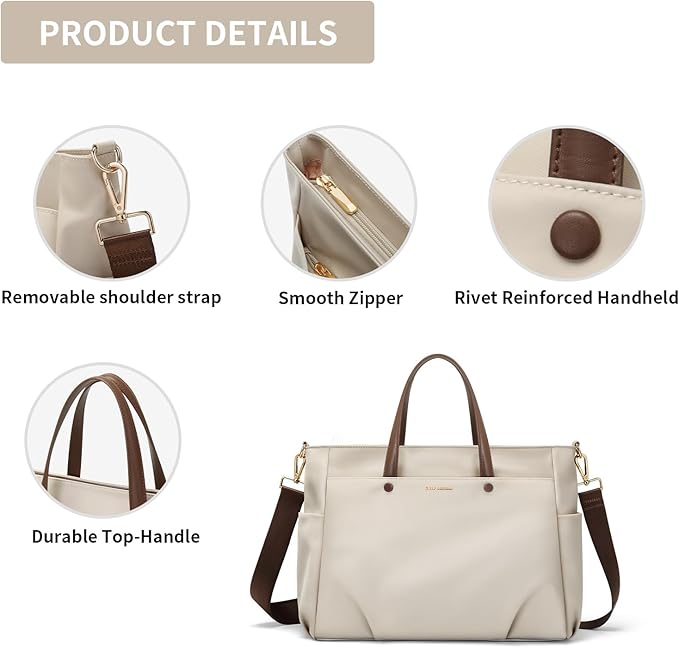 Laptop Tote Bag 15 Inch, Computer Shoulder Bag Large Work Tote Bag for Women, Laptop Carrying Case Stylish Handbag for Business Travel (Apricot)