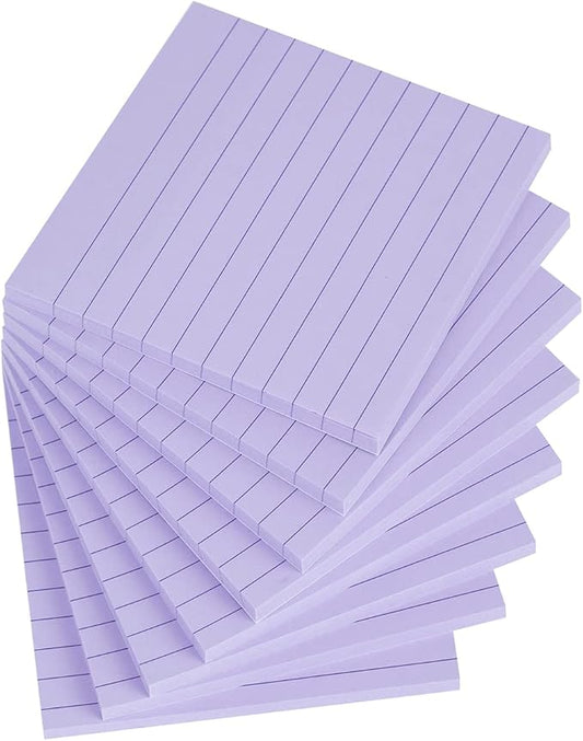 Vanpad Lined Sticky Notes 4x4 Inches, Light Purple Ruled Self-Stick Pads, Easy to Post for Home, Office, Notebook, 8 Pads/Pack