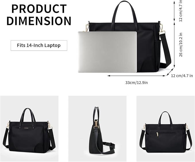 Laptop Shoulder Bag 14 Inch, Computer Shoulder Bag Large Work Tote Bag for Women, Laptop Carrying Case Stylish Handbag for Business Travel (Black)