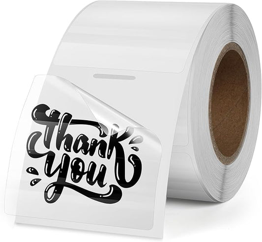 Transparent Thermal Labels 2 x 2 Inch Self-Adhesive Printer Clear Stickers Vinyl Waterproof Roll Decals Rectangle Name Tags for Address Design DIY Logo Business 300 PCS