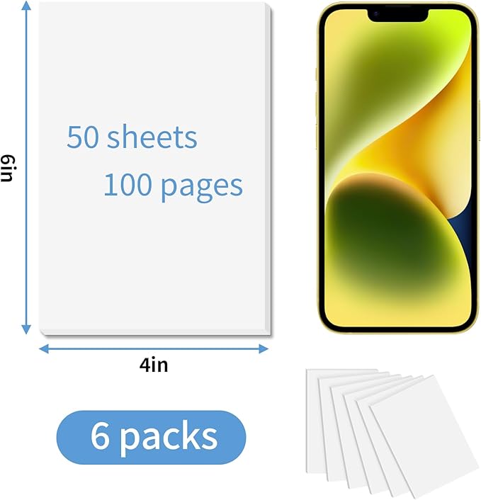 Note Pads 4x6 Inch, 6 Pack Blank Scratch Pads, 50 Sheets Per Memo Pad for Writing, White Pad of Paper Suit for Home, Office and School, Tear off Notepad, Small Server Notebook