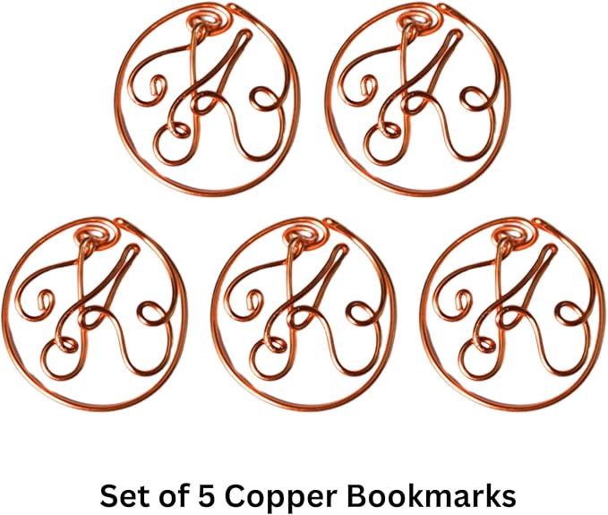 Personalized Initial Copper Bookmark, Set of 5, Handmade Copper Gift for Her, Him, Couple on Birthday, Wedding Anniversary, Alphabet Bookmark (K)