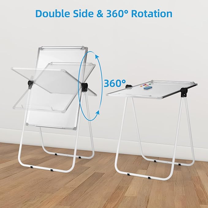 Stand Whiteboard Magnetic, 36” x 24” Double-Sided Flip Chart Easel Portable Dry Erase Board, Height Adjustable & 360° Rotating Whiteboard for Home Office Classroom, White