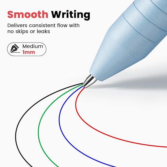 Sooez Multicolor Pen in One, Sleek Metallic 4 Color Ballpoint Pens, Medium Point (1.0mm), Retractable Ball Pen with Stylus Tip, Journaling Planner Pens for Nursing School Office Supplies, 3 Pack