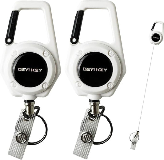 Retractable Keychain Heavy Duty, Multitool Carabiner Badge Holder, Retractable Keychain Clip Id Holder, Tactical ID Badge Reel with 29.5" Steel Retractable Cord, 2Pack White