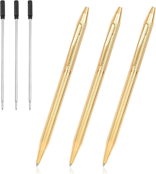 Cambond Ballpoint Pens Gold Pen - Nice Pens for Wedding Guest Book Fancy Pens for Gift Smooth Writing Pens with Black Ink 1.0mm Medium Point, 3 Pens with 3 Refills (Gold)