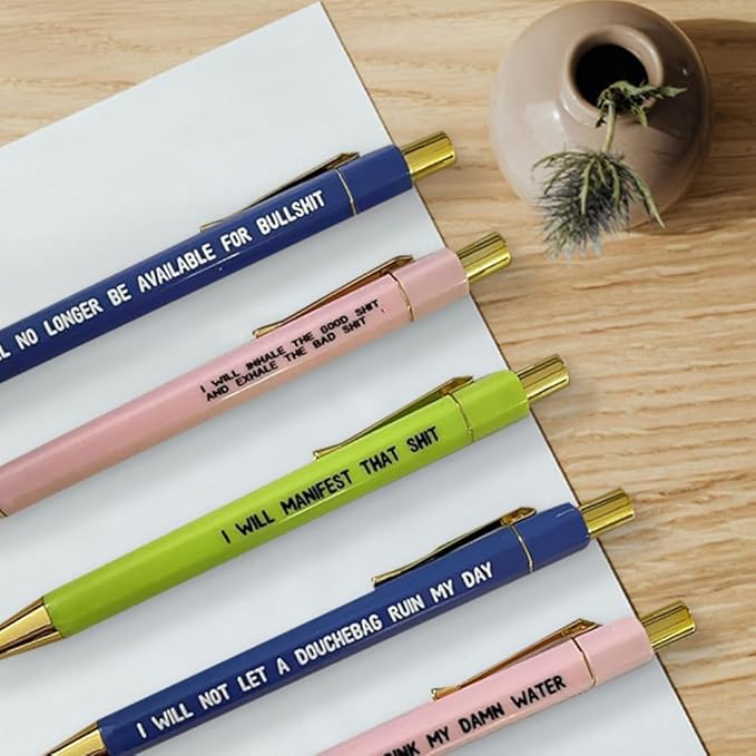 Funny pens,5-Count,Black Ink,Medium Nib 1.0mm,Funny Office Gifts for Coworkers,Personalized Pens Vibrant Funny Quotes Word Daily Pen (Reminders Pens)