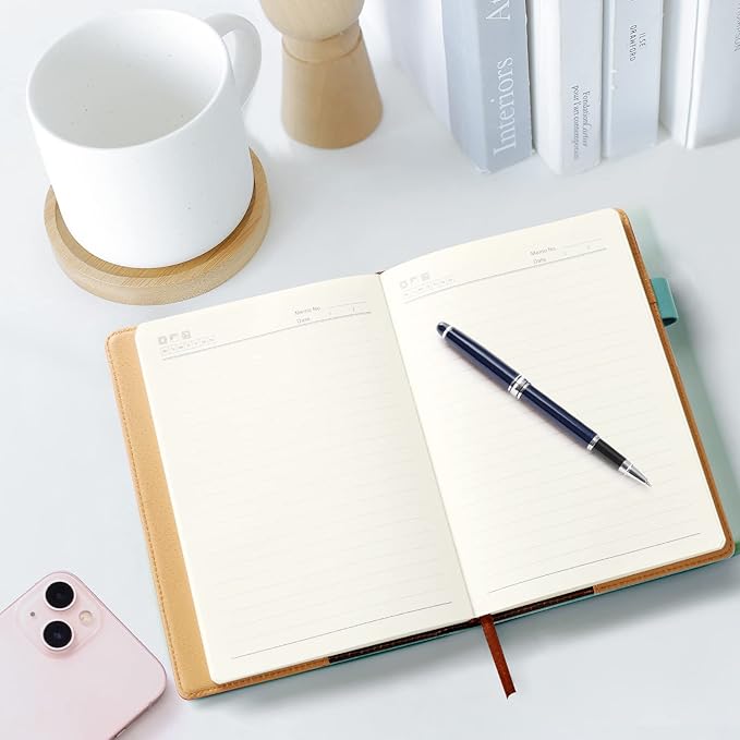 A5 Lined Leather Journal with Pen, 240 Pages Refillable Hardcover Notebook with Pocket and Magnetic Buckle, 80gsm Thick Daily Diary for Men and Women, Great Gift for Business School Travel Personal - Light Green