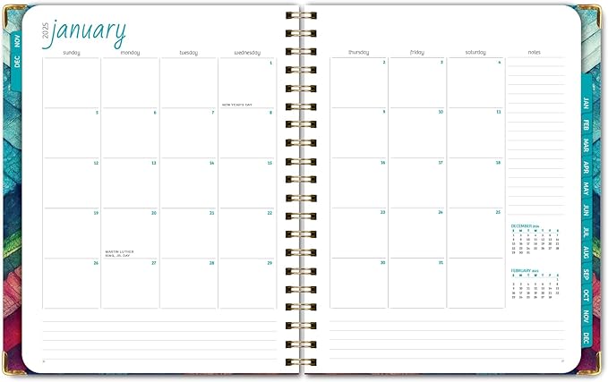 HARDCOVER 2025 Planner, 8.5"x11": 14 Months (November 2024 - December 2025), Daily Weekly Monthly Planner, Yearly Agenda, Bookmark, Pocket Folder and Sticky Note Set (Rainbow Oak)