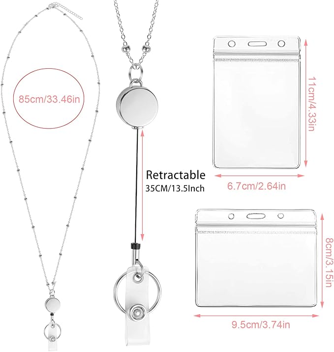 Lanyards for Id Badges 3 Pack Badge Lanyard with 6 Pcs Id Badge Holder Retractable Stainless Steel Teacher Lanyards Cruise Ship Lanyards for Girl Women (Black, Silver, Rose Gold)