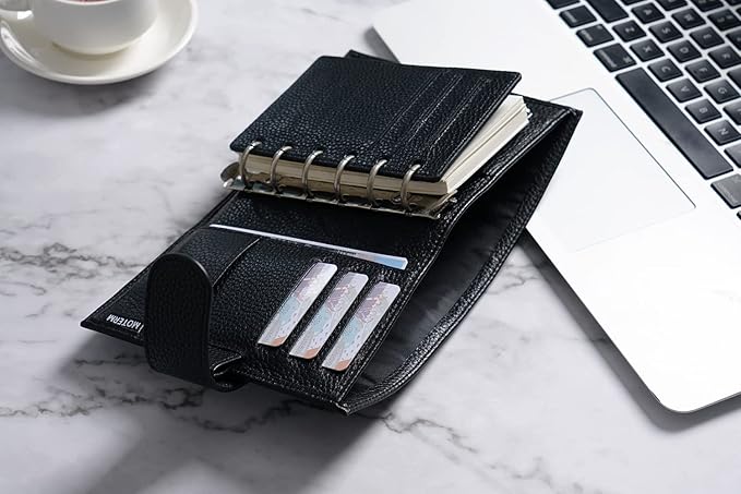 Moterm Pocket Regular Rings Planner - Genuine Leather Binder Organizer (Pebbled-Black, 19mm Ring)