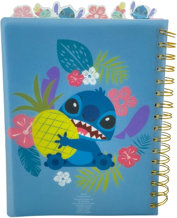 Innovative Designs Disney Stitch Tab Journal Notebook Ohana Spiral Bound, 144 Lined Pages, 8 x 7 inches, Blue