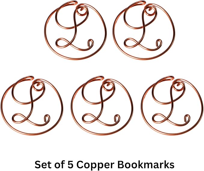 Personalized Initial Copper Bookmark, Set of 5, Handmade Copper Gift for Her, Him, Couple on Birthday, Wedding Anniversary, Alphabet Bookmark (L)