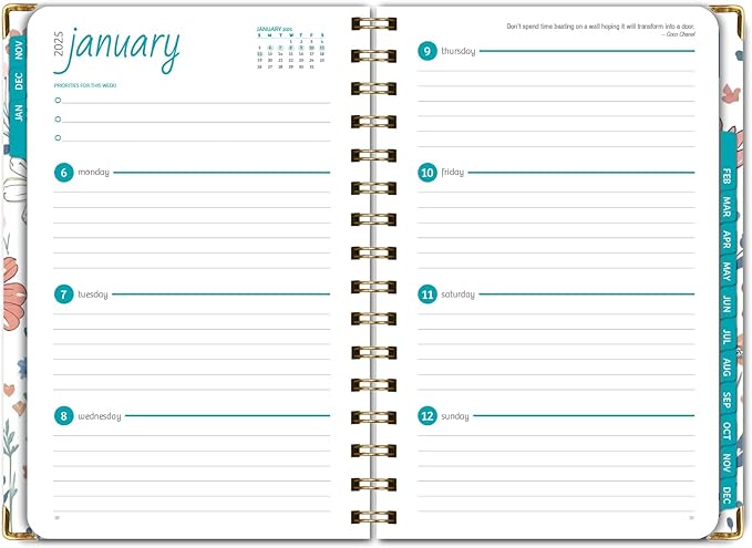 HARDCOVER 2025 Planner, 5.5"x8": 14 Months (November 2024 - December 2025), Daily Weekly Monthly Planner, Yearly Agenda, Bookmark, Pocket Folder and Sticky Note Set (Colorful Botanicals)