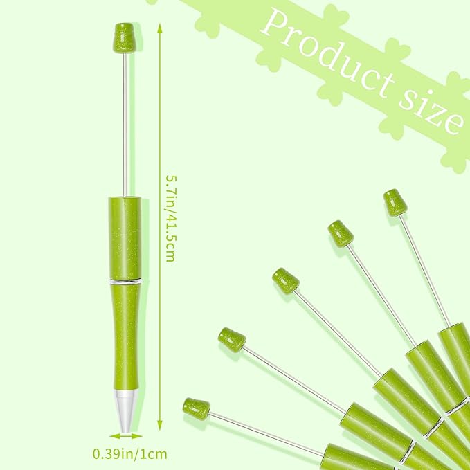 jiebor 30Pcs Green Beadable Pens Plastic Bead Pen Black Ink Ballpoint Pens Diy Pens Cute Cool Pens for Teacher Bridal Graduation Gift Office Supplies