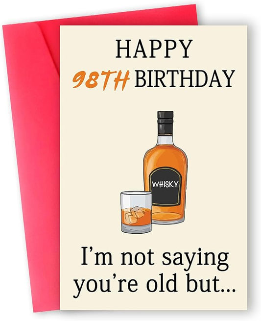 Funny 98th Birthday Card, Best 98th Birthday Gifts for Women Men, Happy 98th Birthday Decorations for Dad Mom Grandpa Grandma, Whiskey 98 Year Old Bday Decor Card