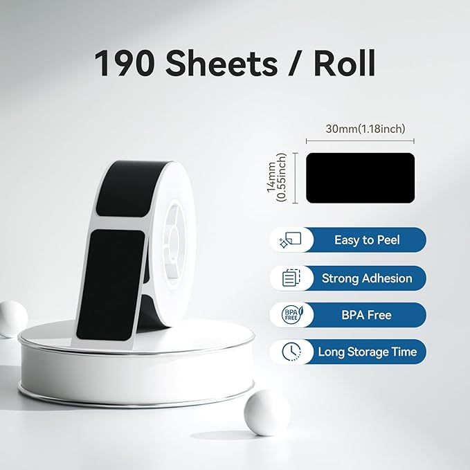 NIIMBOT Thermal Transfer Labels 0.55''x1.18'', Only for B18 Label Maker, PET Material, Waterproof and High-Temperature Resistance, Long Storage Time, Black(14x30mm-190)