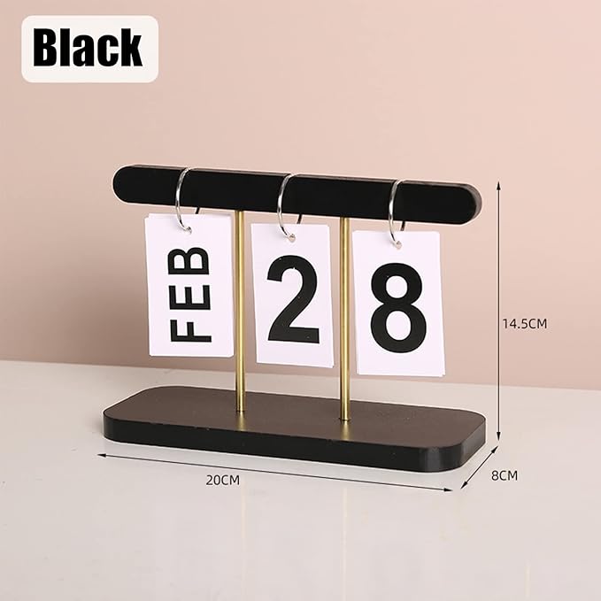 Perpetual Daily Flip Calendar for Desk Reusable Office Desktop Decor Home Accessories Photography Props (Black)