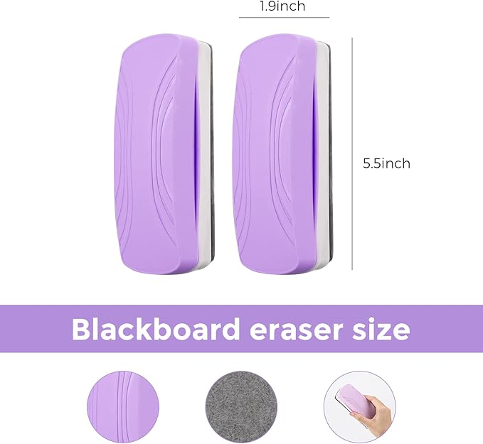 Ddaowanx Whiteboard Eraser - Magnetic Dry Erase, Glass Board Eraser, School and Office Supplies, Pack of 2 (Purple)