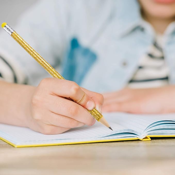 Outus 34 Pieces Glitter Pencils with Eraser Wood Colorful Pencils and Sharpeners for Graduation Kids Writing Painting