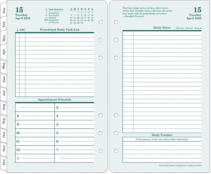 FranklinCovey - Original Two Page Per Day Ring-Bound Planner (Pocket, Apr 2025 - Mar 2026)