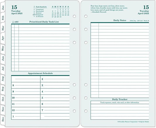 FranklinCovey - Original Two Page Per Day Ring-Bound Planner (Pocket, Apr 2025 - Mar 2026)