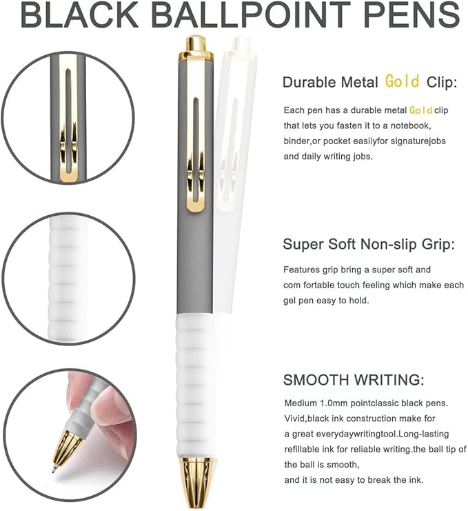 Pens, Pens Fine Point Smooth Writing Pens, Personalized Ballpoint Pens Bulk, Flair Colorful Pens, Black Ink 1.0 mm Journaling Pen, Office Supplies for Women & Men, Note Taking(6-pack)