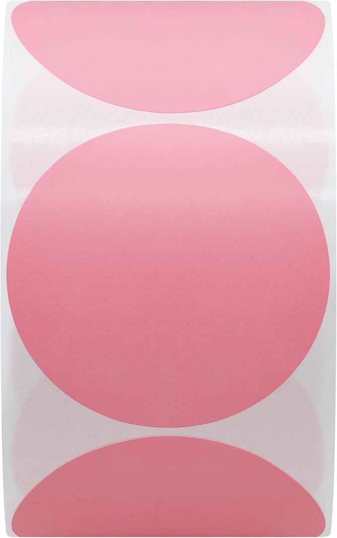 Hybsk 2 inch Circle Color Direct Thermal Stickers Shipping Labels for Barcodes,Name Tag,DIY Logo Design,QR Code,Inventory– Compatible with Zebra,Rollo,Munbyn,and More-750 pcs (2 inch,Pink)