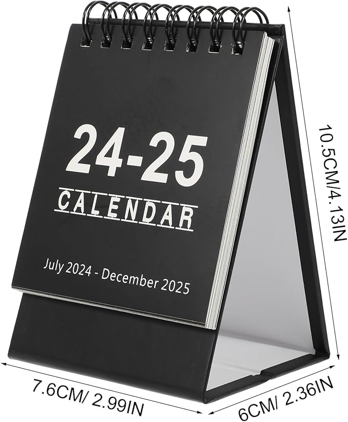 NUOBESTY Mini Desk Calendar 2024.07-2025.12 Portable Small Desktop Calendar Standing Flip Academic Year Monthly Calendars for Planning Organizing Daily Scheduler(Black)