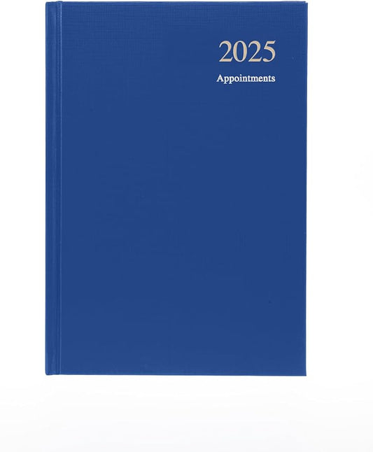 Collins Essential 2025 Business Diary - A5 Day to a Page with Appointments Planner with Leathergrain Hardback Cover - Blue - ESSA51A.60-25