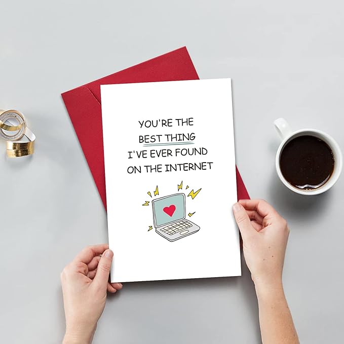 Ogeby Funny Anniversary Card for Boyfriend Girlfriend, Internet Dating Valentines Day Card Gift, Best Thing I've Ever Found on The Internet