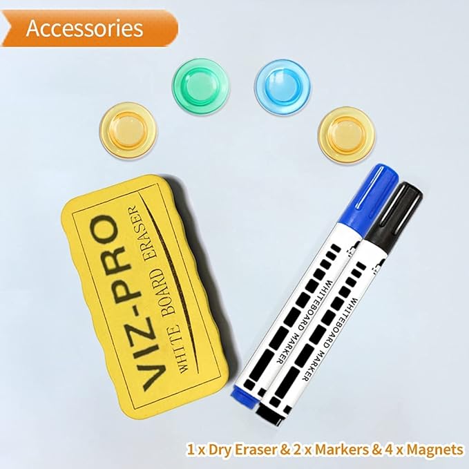 VIZ-PRO Magnetic Whiteboard/Dry Erase Board, 48 X 24 Inches, Includes 1 Eraser & 2 Markers & 4 Magnets