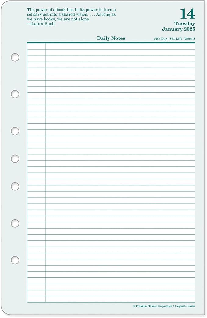 FranklinCovey - Original Two Page Per Day Ring-Bound Planner (Classic, Jan 2025 - Dec 2025)