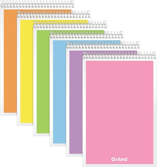 Oxford Steno Spiral Notebooks, Top Bound Steno Pads, 6x9 Inches, Gregg Ruled for Lists, White Paper, Asst. Pastel Covers, 80 Sheets, 6 Pack (1007112)