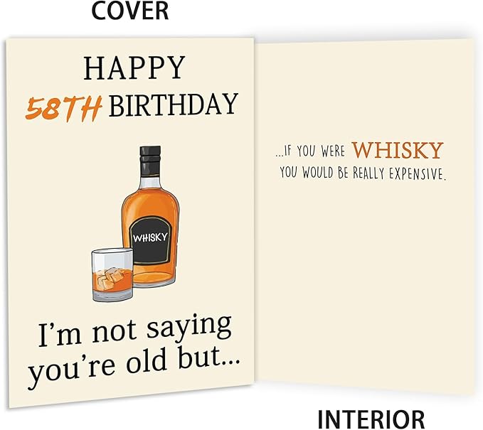 Funny Whiskey 58th Birthday Card, 58th Birthday Gifts for Him Her, Unique 58th Birthday Decorations for Men Women, Happy 58 Year Old Birthday Card Gifts for Husband Wife