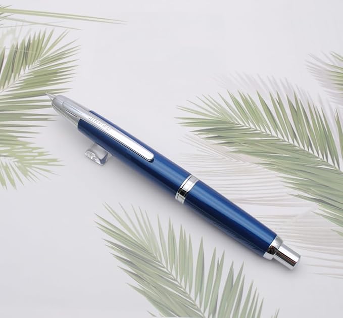 JINHAO 10 Press Fountain Pen, Retractable Metal Pen with Ink Converter (EF Nib 0.38mm, Pearl Blue)