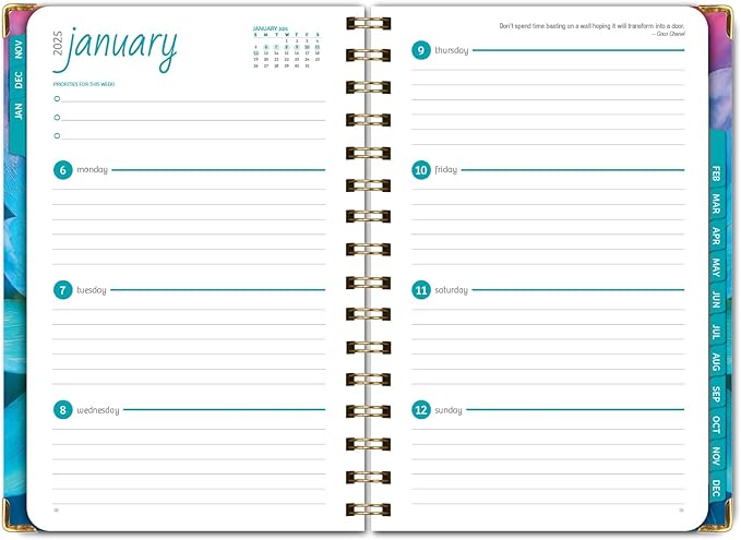 HARDCOVER 2025 Planner, 5.5"x8": 14 Months (November 2024 - December 2025), Daily Weekly Monthly Planner, Yearly Agenda, Bookmark, Pocket Folder and Sticky Note Set (Rainbow Petals)