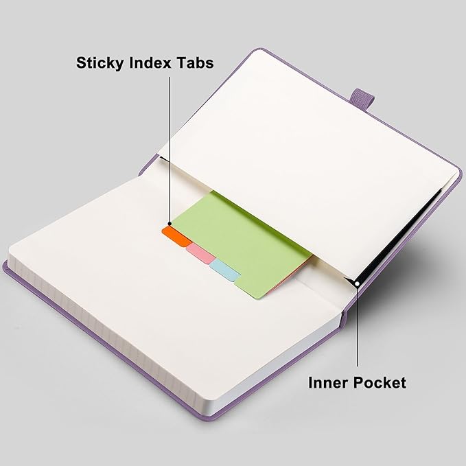 RETTACY Journaling Notebooks, A5 Lined Journal Notebook with 192 Numbered Pages, 5.7'' × 8.3'' Medium Size, for Writing, Work, Office, Leather Hardcover, 100 GSM Thick Paper (Purple)